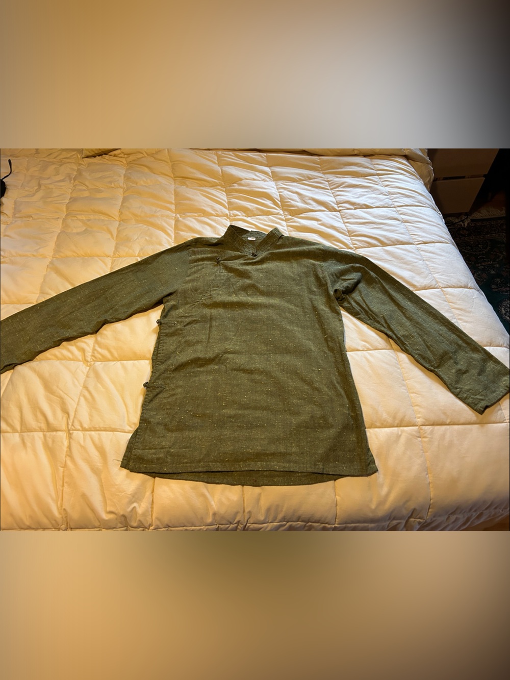 Men’s Tibetan raw silk Olive Green Long Sleeve
